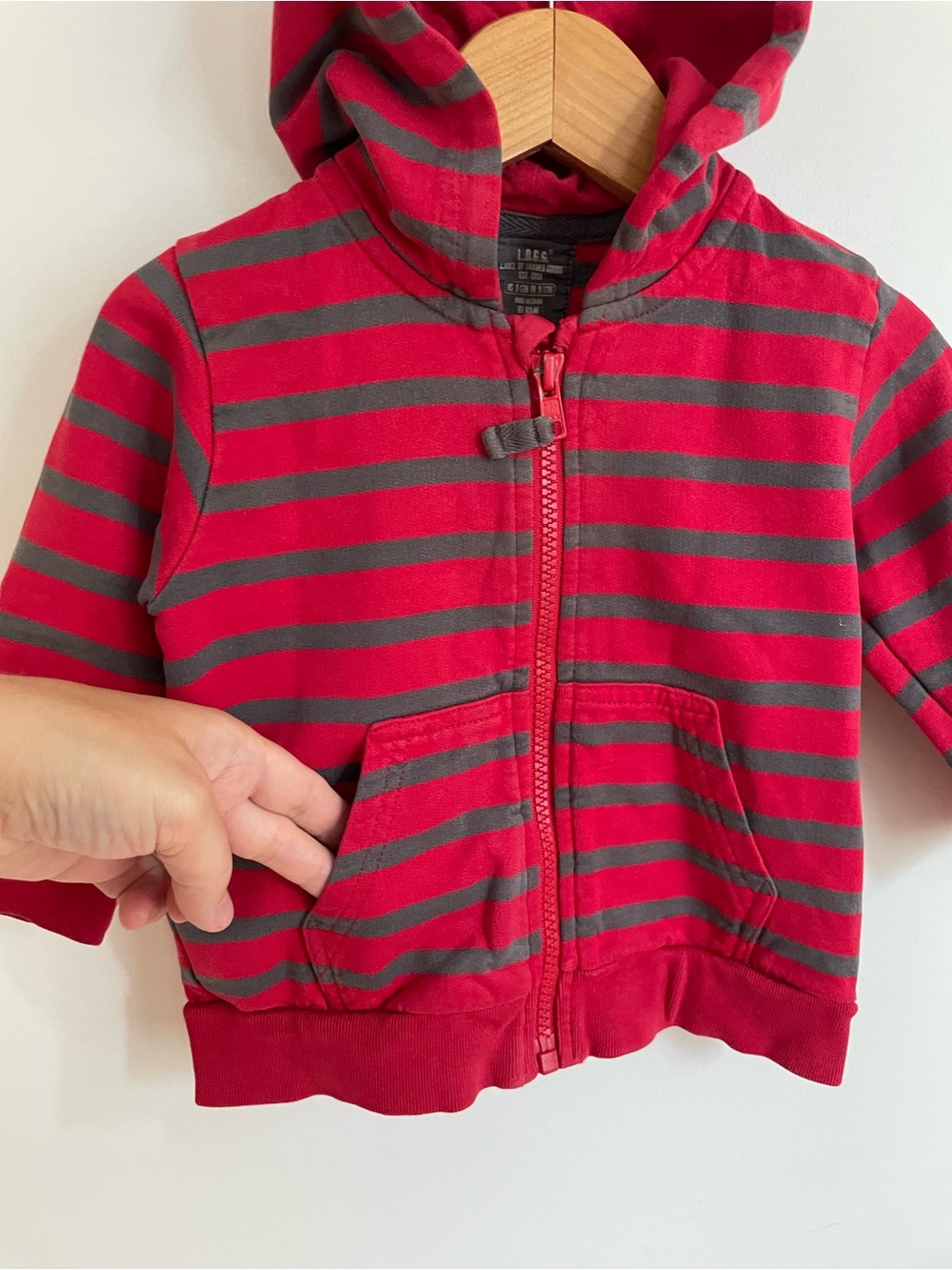 5/$20💥Unisex Hoodie Sweatshirt, Full Zip Up, Red & Grey Stripes, Super Soft